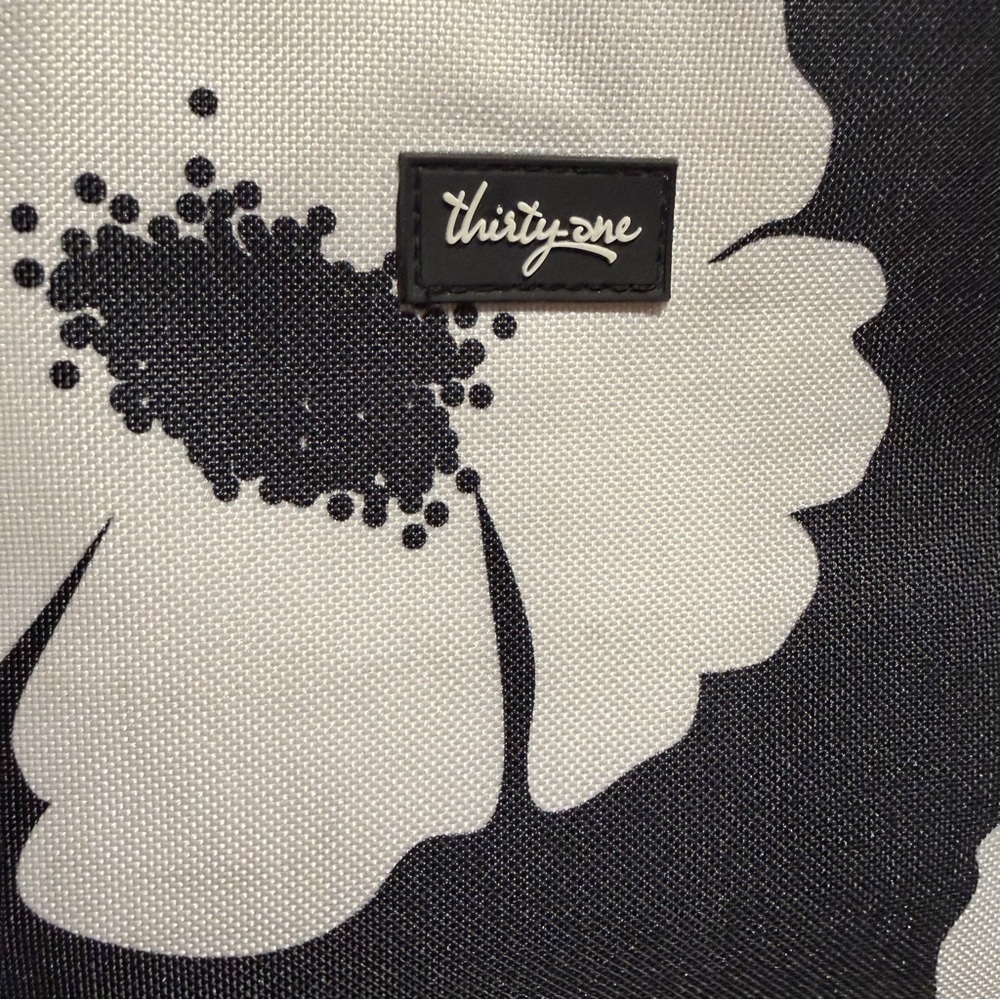 Thirty-One Black and White Poppy Floral Print Tall Organizing Tote - Picture 3 of 9